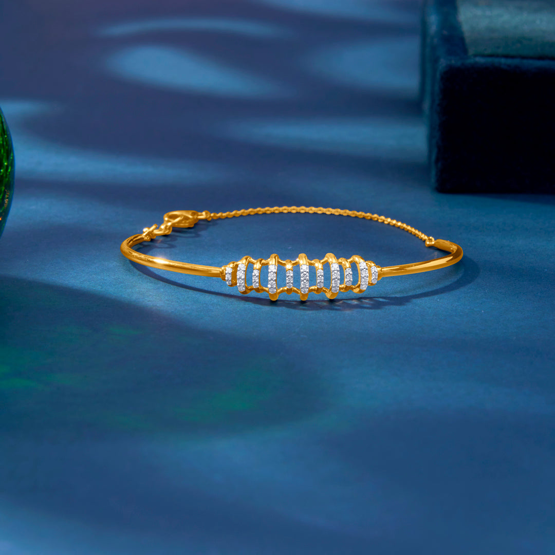 Serene Sparkle Gold & Diamond Bangle for Women