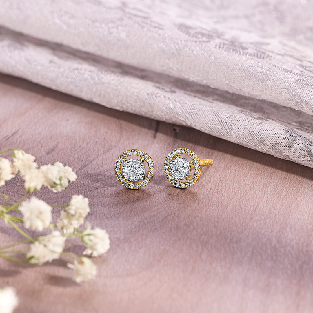 Noble Shine Gold & Diamond Stud Earring For Women