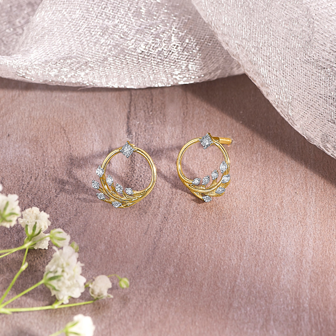 Opal Gold & Diamond Stud Earring For Women