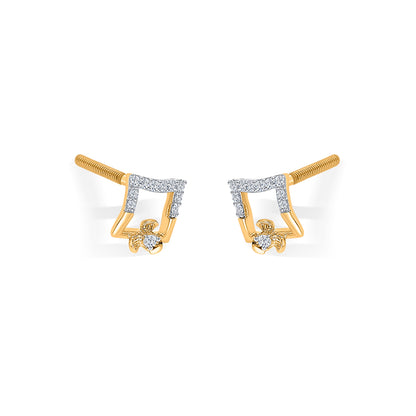 Geometric Glow Gold & Diamond Stud Earring For Women