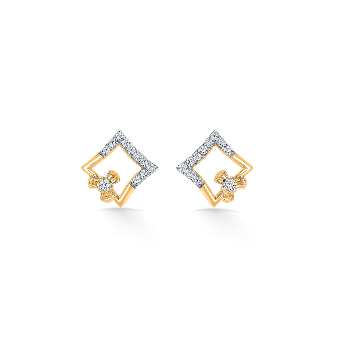 Geometric Glow Gold & Diamond Stud Earring For Women