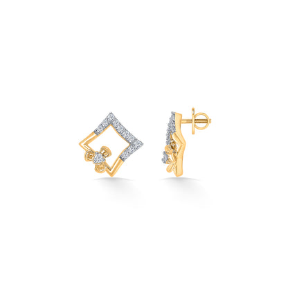 Geometric Glow Gold & Diamond Stud Earring For Women