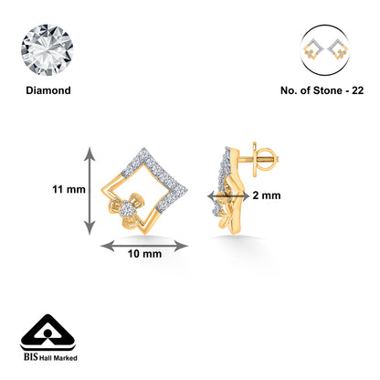 Geometric Glow Gold & Diamond Stud Earring For Women