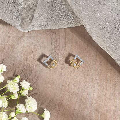 Geometric Glow Gold & Diamond Stud Earring For Women