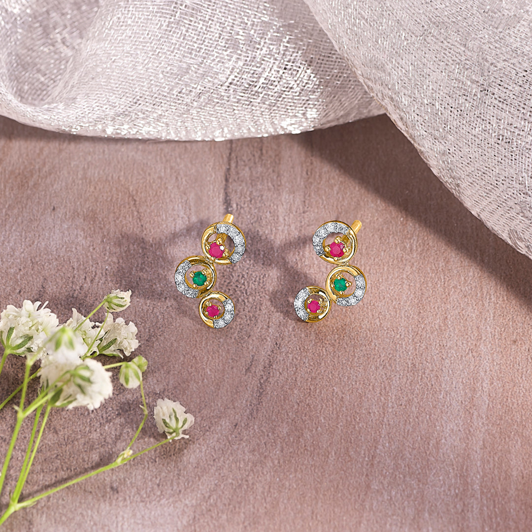 Globes Gold & Diamond Stud Earring For Women