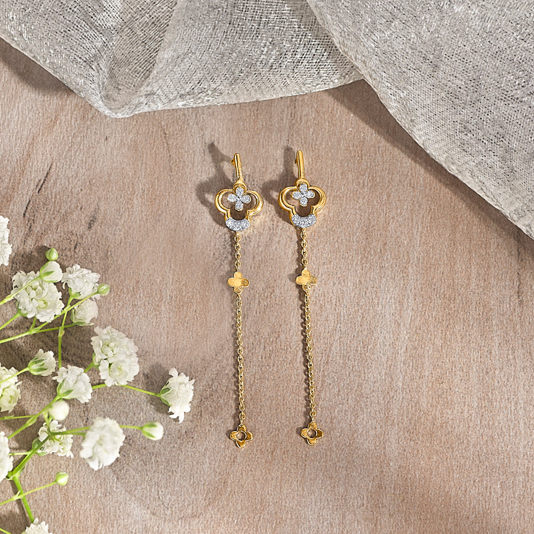 noorline gold & diamond drops & dangler earring