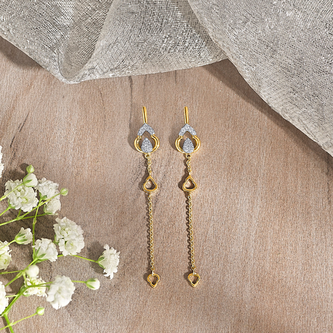 trilune trails gold & diamond drops & dangler earring
