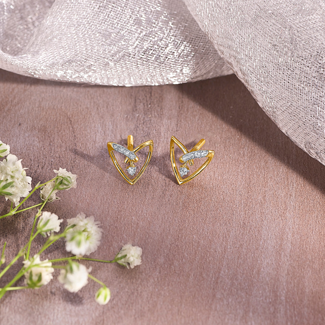 Heart Gold & Diamond Stud Earring For Women