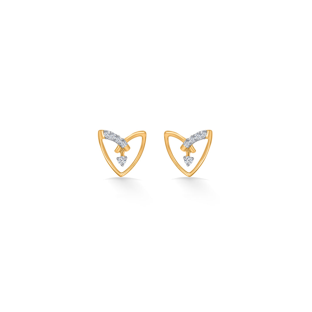 Heart Gold & Diamond Stud Earring For Women