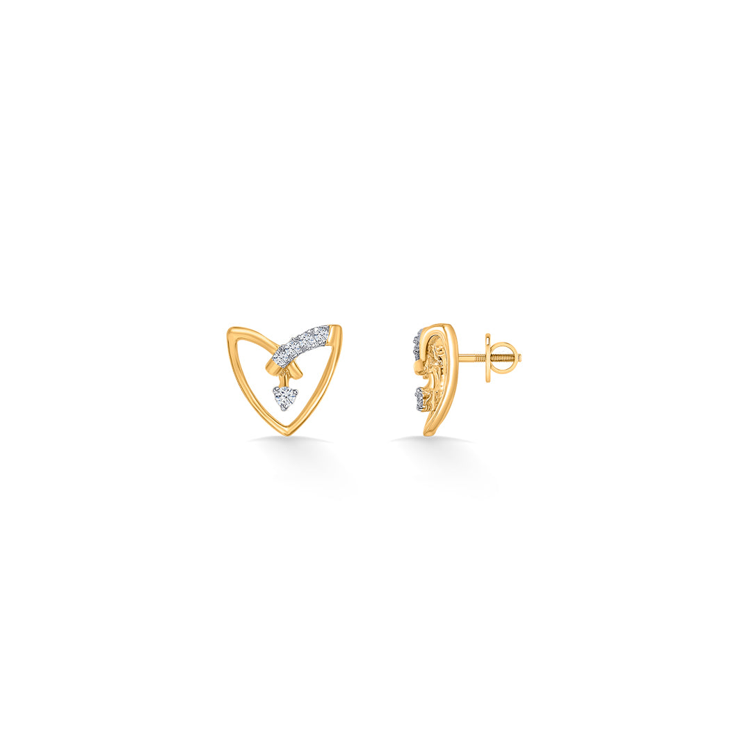 heart gold & diamond stud earring for women