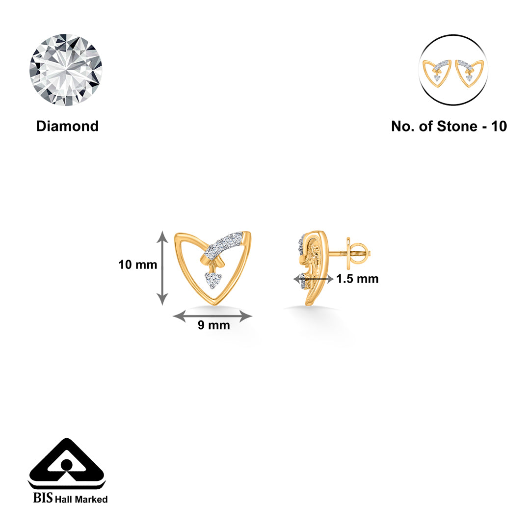 heart gold & diamond stud earring for women