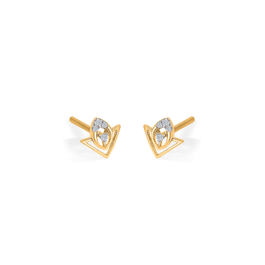 triflare bloom glow gold & diamond stud earring