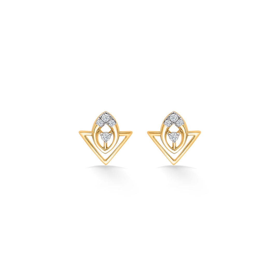 TriFlare Bloom Glow Gold & Diamond Stud Earring