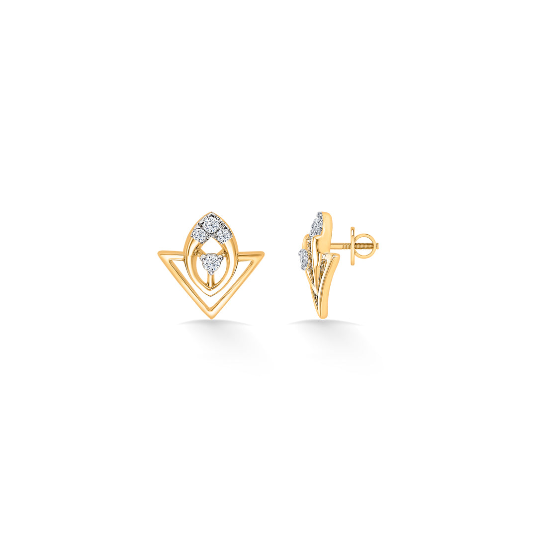 triflare bloom glow gold & diamond stud earring