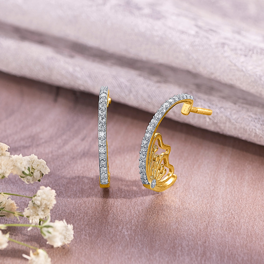 Floral Gold & Diamond Hoops & Huggies Earring For Women