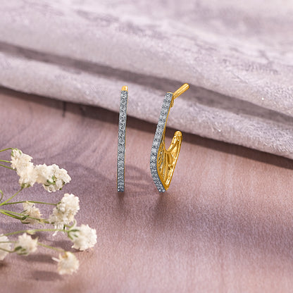 Leaf Gold & Diamond Hoops & Huggies Earring For Women