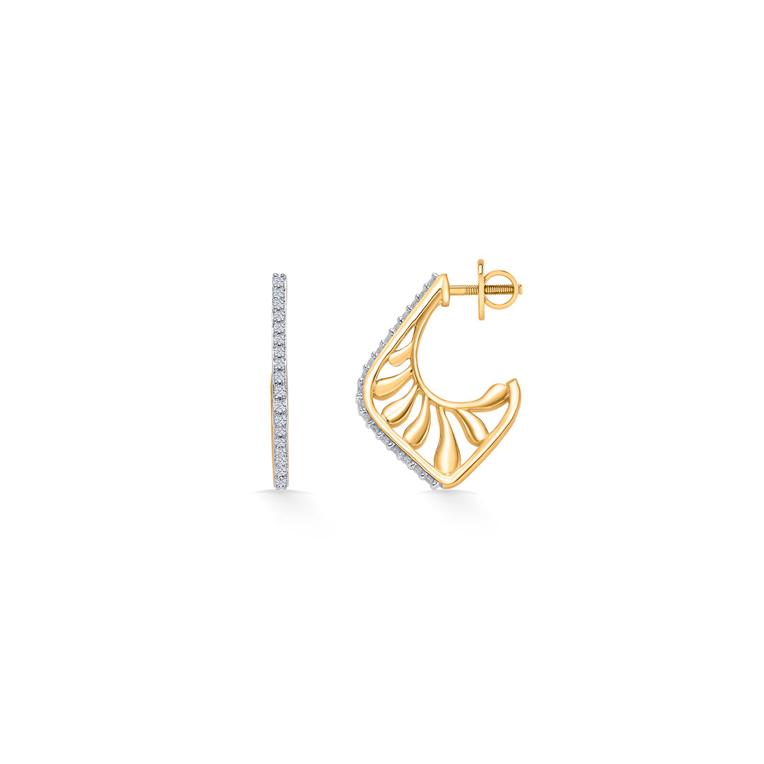 leaf gold & diamond hoops & huggies earring for women