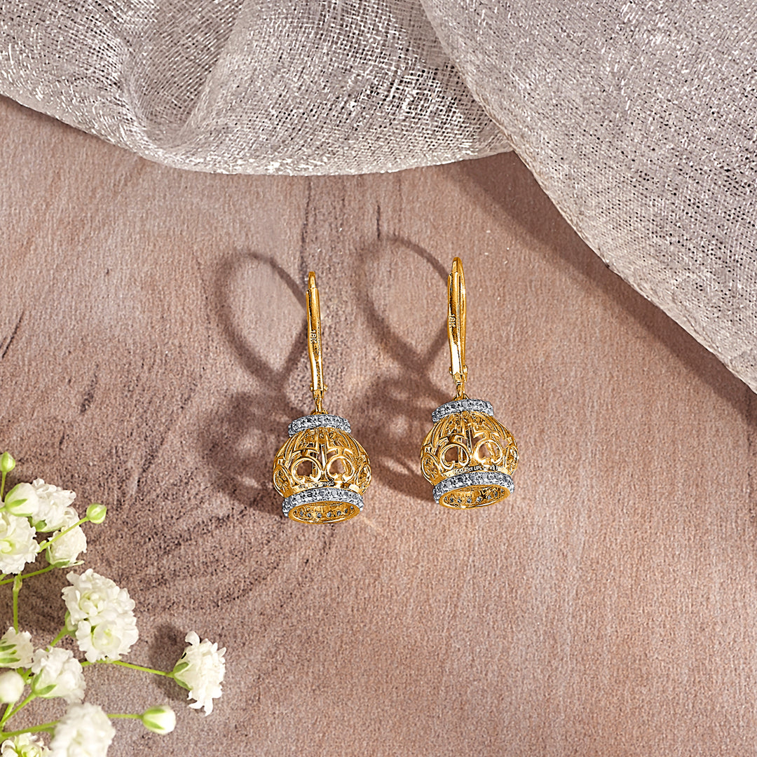 whirl bloom  gold & diamond jhumka earring
