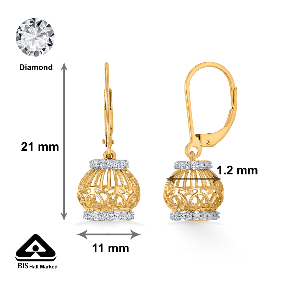 whirl bloom  gold & diamond jhumka earring