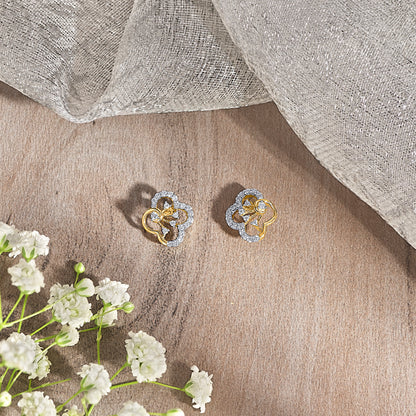 Twilight Clover Gold & Diamond Stud Earring