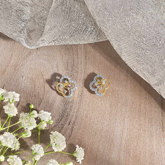 Twilight Clover Gold & Diamond Stud Earring