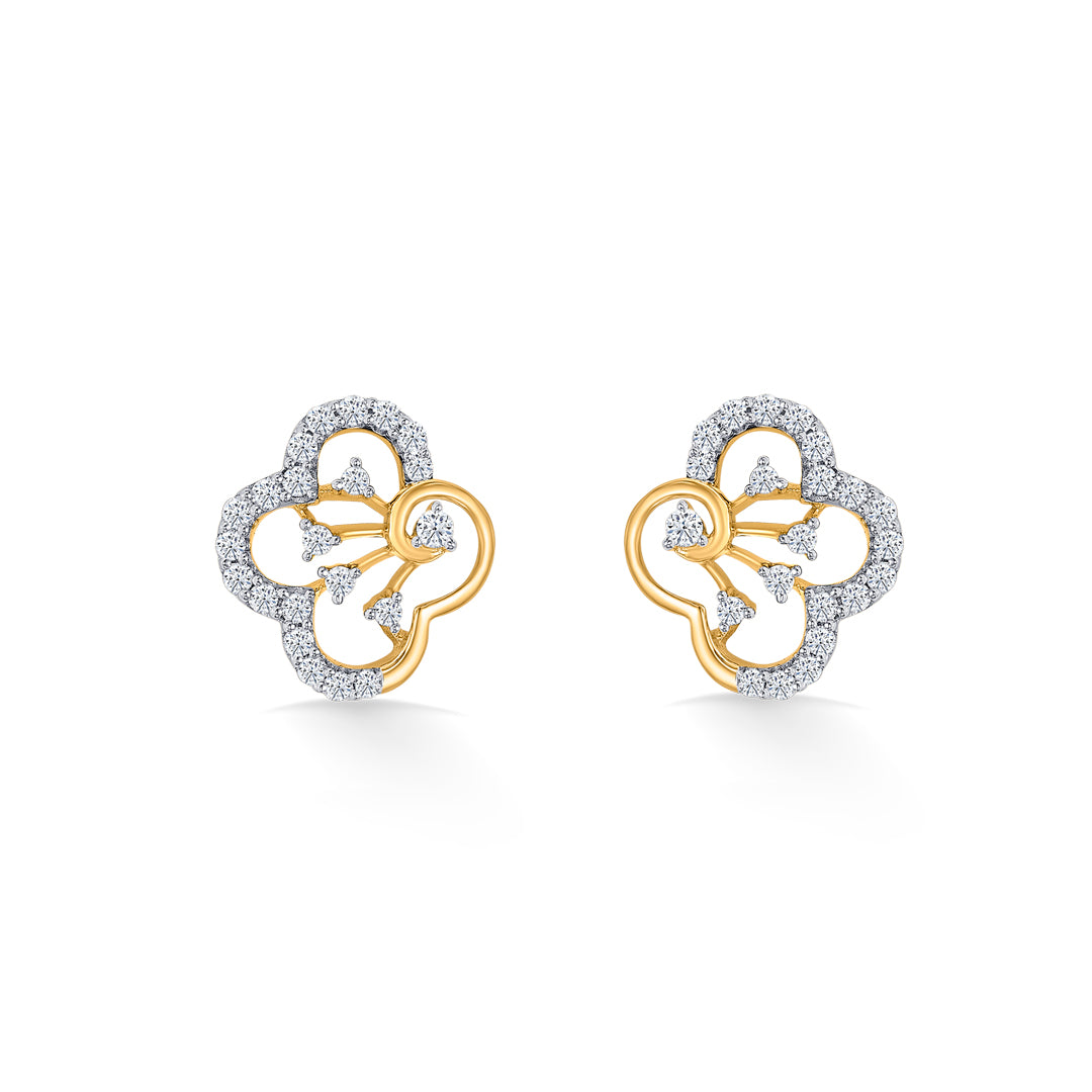 Twilight Clover Gold & Diamond Stud Earring