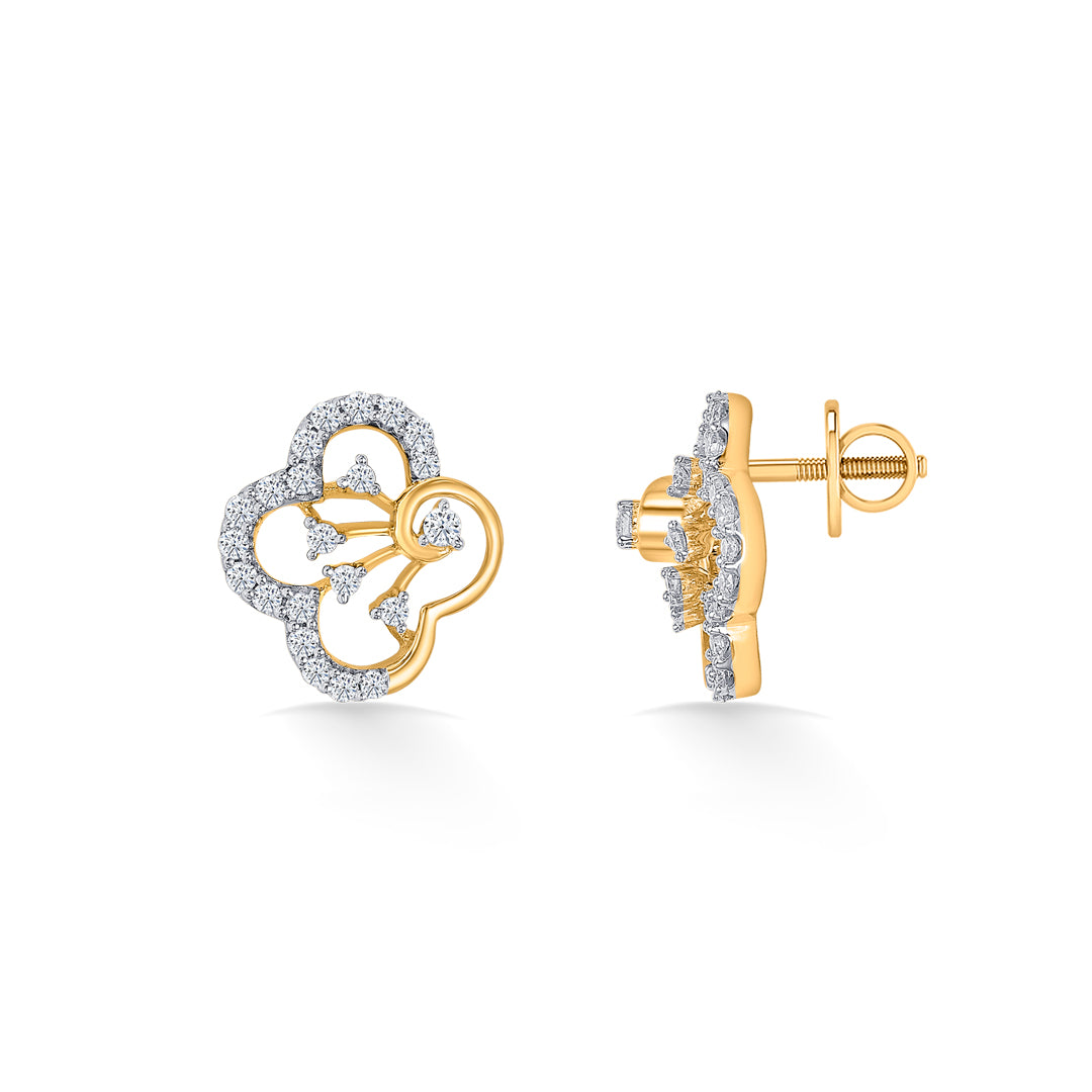 twilight clover gold & diamond stud earring