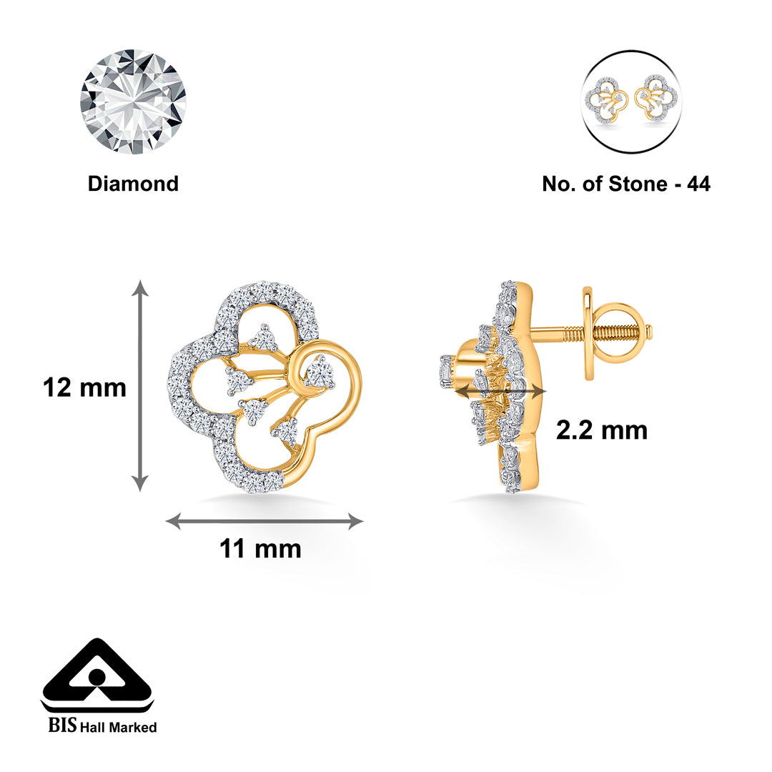 twilight clover gold & diamond stud earring