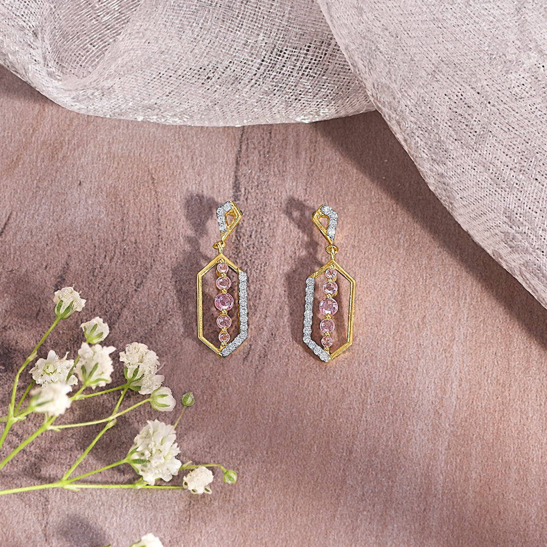 geometric glow gold & diamond drops & dangler earring for women