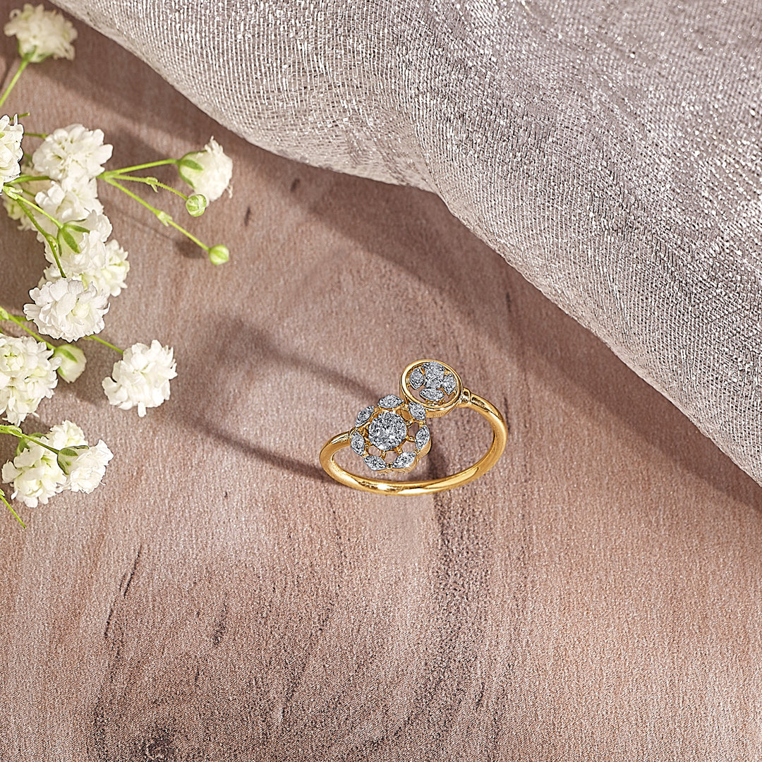 Floral Gold & Diamond Fashion Ring For Women