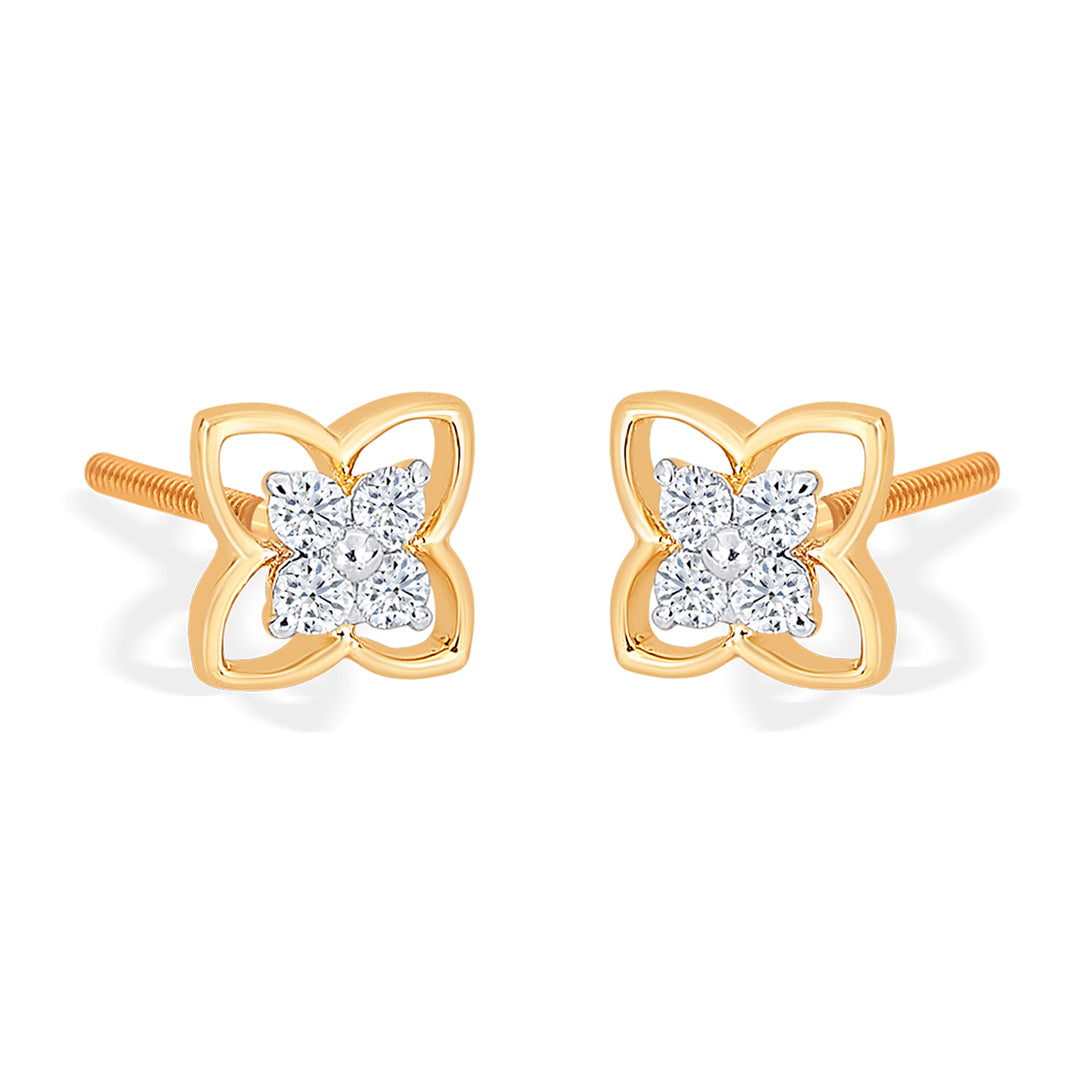tetra yellow gold & diamond stud earring for women