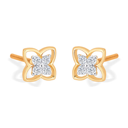 Tetra Yellow Gold & Diamond Stud Earring For Women