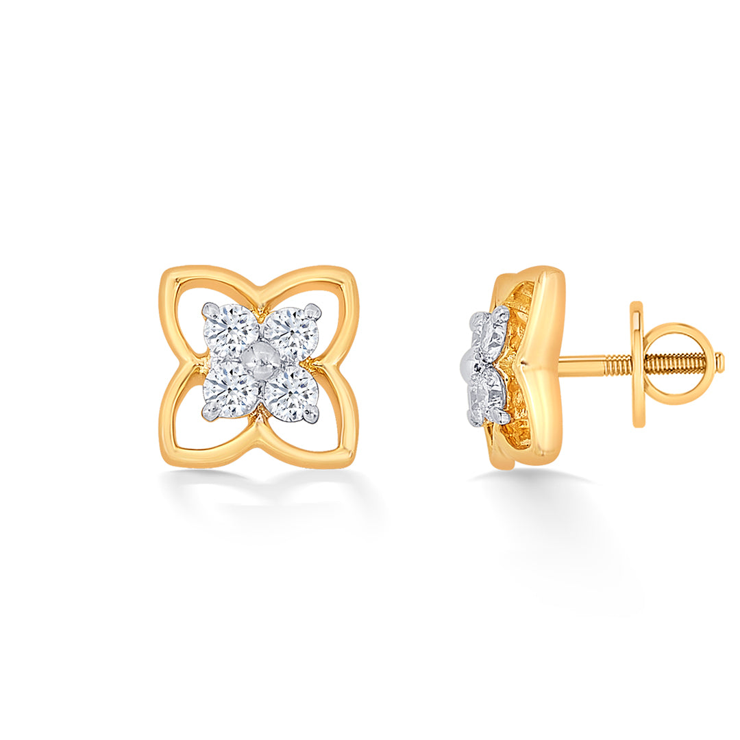 tetra yellow gold & diamond stud earring for women