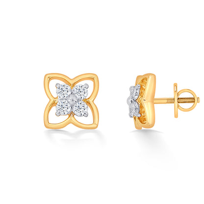 Tetra Yellow Gold & Diamond Stud Earring For Women