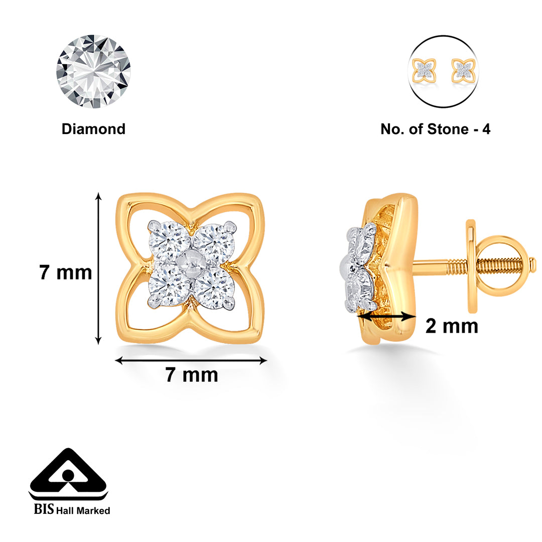 tetra yellow gold & diamond stud earring for women