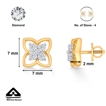 Tetra Yellow Gold & Diamond Stud Earring For Women