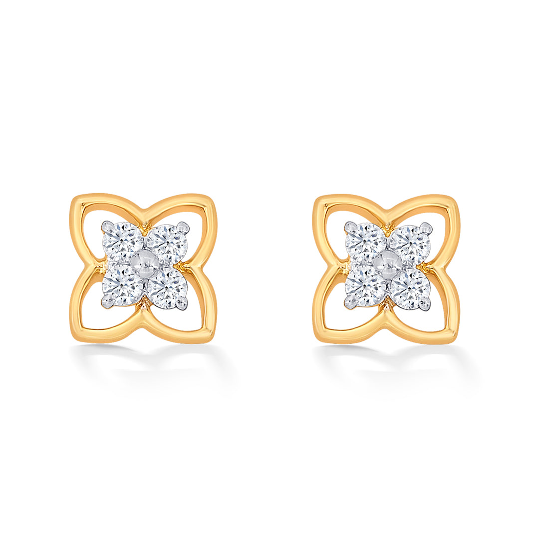Tetra Yellow Gold & Diamond Stud Earring For Women