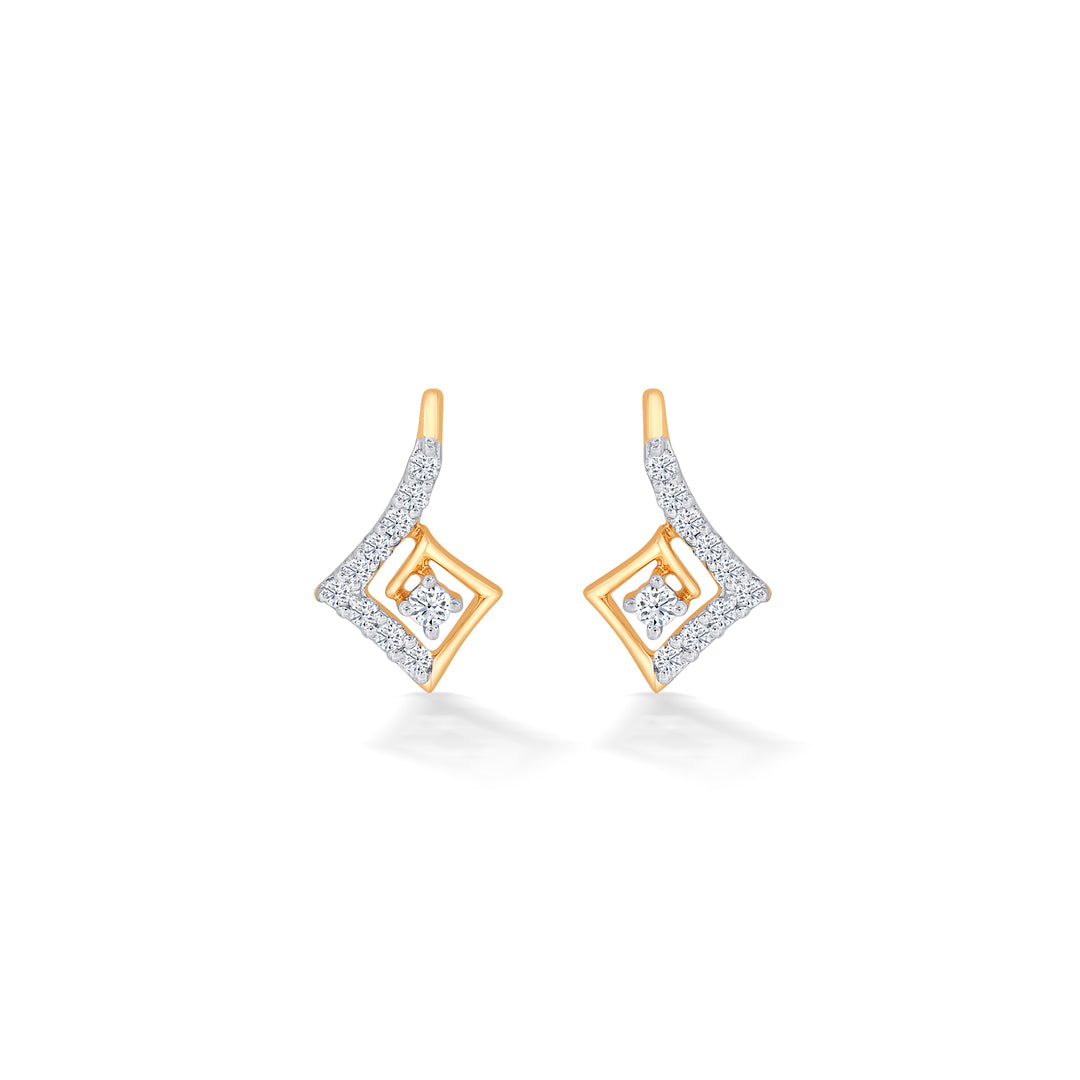 Cubic Yellow Gold & Diamond Stud Earring For Women