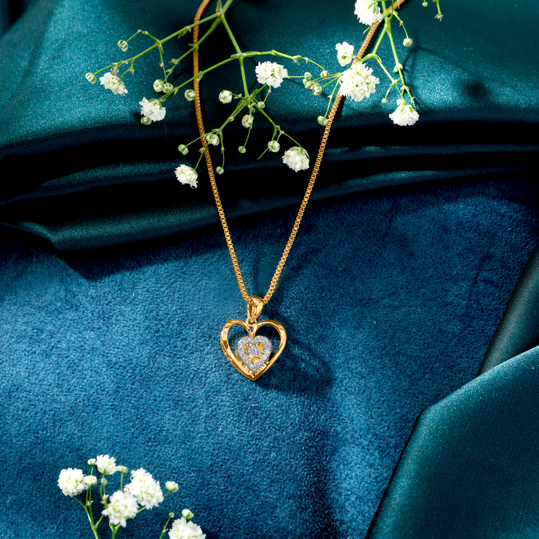 Glistening Heart Classic Gold and Diamond Pendant for Women