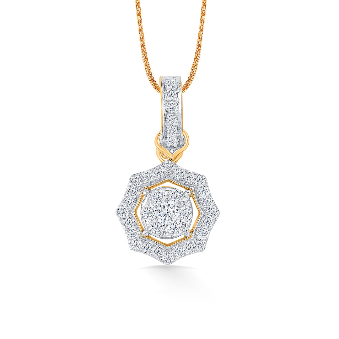 Starburst Bloom Classic Gold and Diamond Pendant for Women