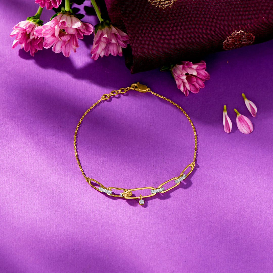 Classic HexaLink Gold & Diamond Bracelet For Women