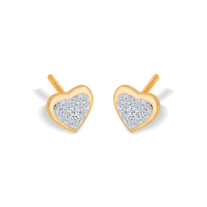 Heartfelt Yellow Gold & Diamond Stud Earring For Women