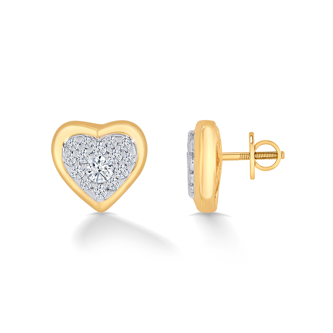 heartfelt yellow gold & diamond stud earring for women