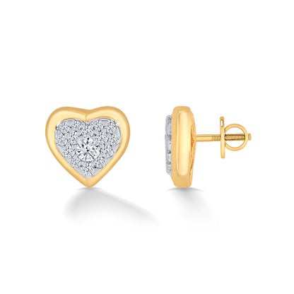 Heartfelt Yellow Gold & Diamond Stud Earring For Women