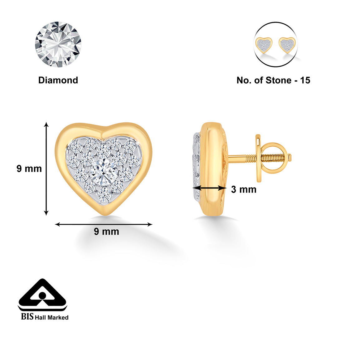 heartfelt yellow gold & diamond stud earring for women
