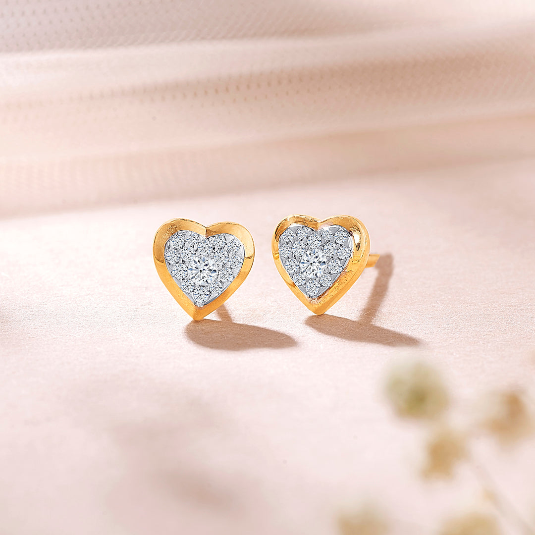 heartfelt yellow gold & diamond stud earring for women