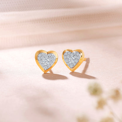 Heartfelt Yellow Gold & Diamond Stud Earring For Women