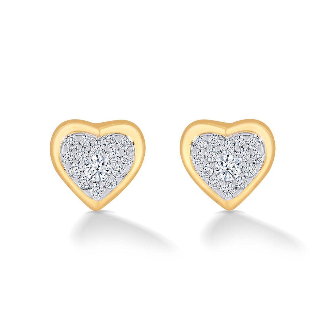 Heartfelt Yellow Gold & Diamond Stud Earring For Women