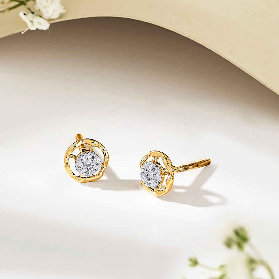 Brilliant Orb Gold Stud Diamond Earring for Women