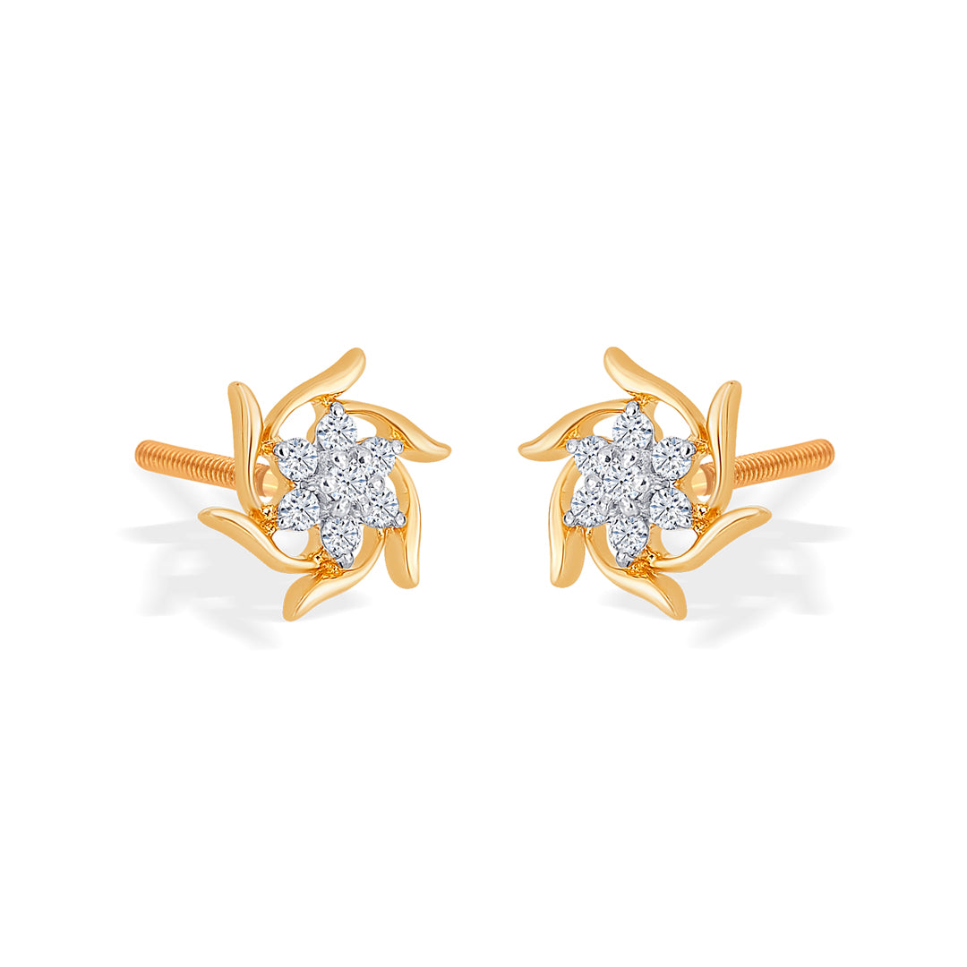 Blossom Yellow Gold & Diamond Stud Earring For Women